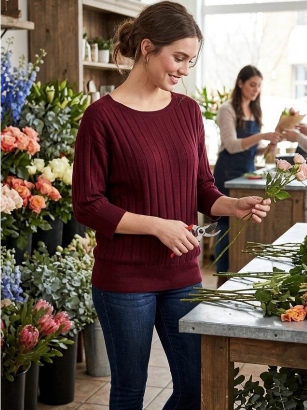 Apt. 9 Ribbed Crew Neck Sweater - Burgundy